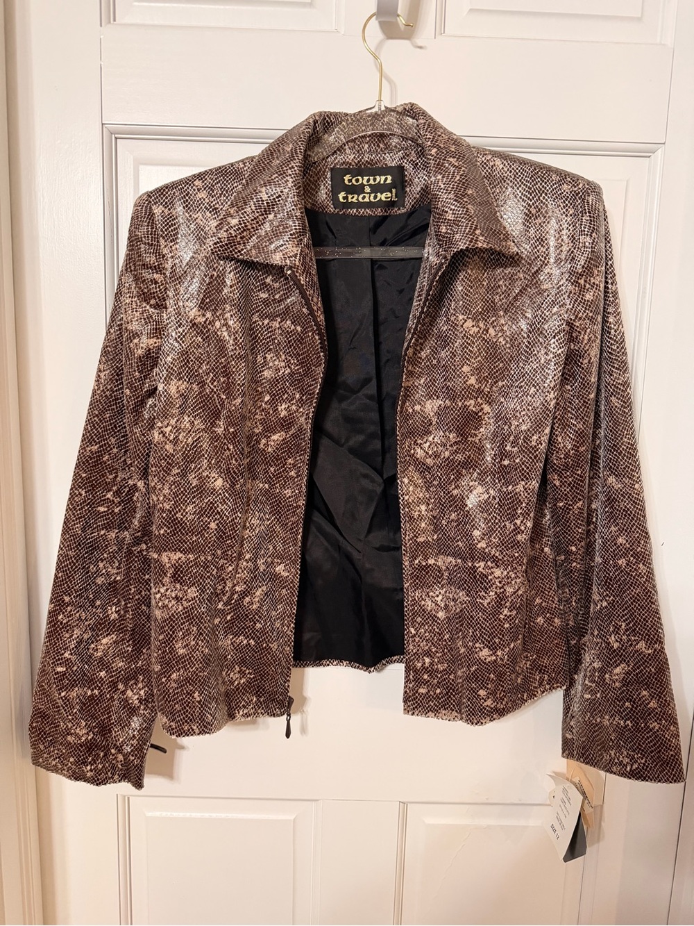 VINTAGE NWT Town&Travel Faux Snakeskin ZipUp Jacket in Anaconda Coffee Sz 12